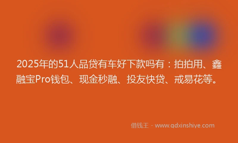 2025年的51人品贷有车好下款吗有：拍拍用、鑫融宝Pro钱包、现金秒融、投友快贷、戒易花等。