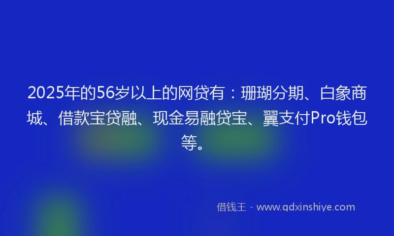 2025年的56岁以上的网贷有：珊瑚分期、白象商城、借款宝贷融、现金易融贷宝、翼支付Pro钱包等。