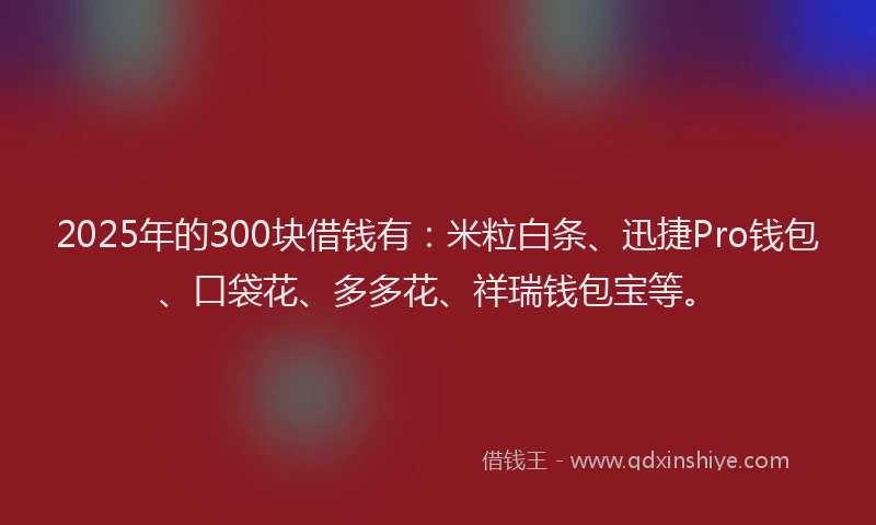 2025年的300块借钱有：米粒白条、迅捷Pro钱包、口袋花、多多花、祥瑞钱包宝等。