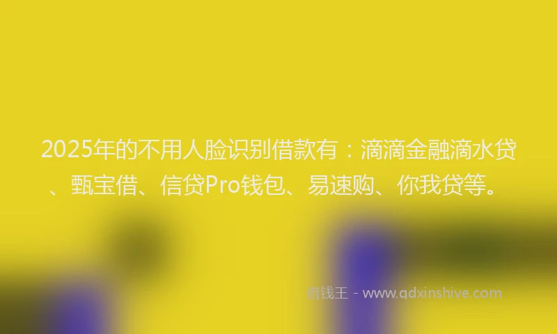 2025年的不用人脸识别借款有：滴滴金融滴水贷、甄宝借、信贷Pro钱包、易速购、你我贷等。