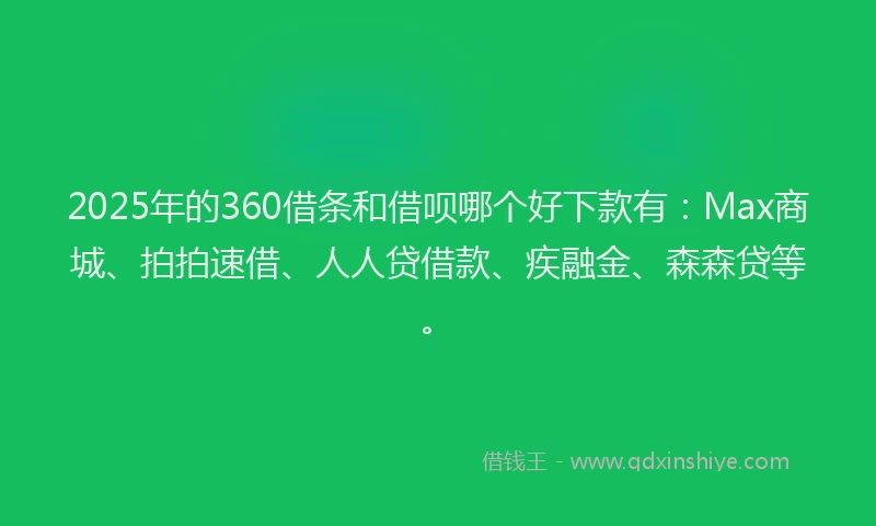 2025年的360借条和借呗哪个好下款有：Max商城、拍拍速借、人人贷借款、疾融金、森森贷等。