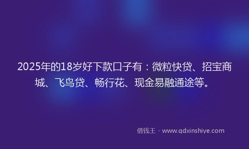 2025年的18岁好下款口子有：微粒快贷、招宝商城、飞鸟贷、畅行花、现金易融通途等。