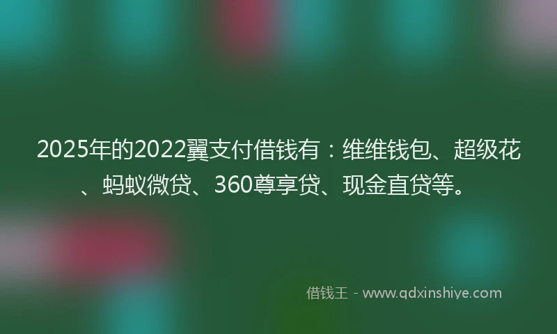2025年的2022翼支付借钱有:维维钱包、超级花、蚂蚁微贷、360尊享贷、现金直贷等。