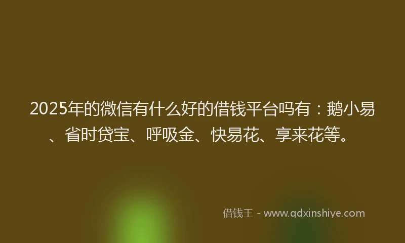 2025年的微信有什么好的借钱平台吗有：鹅小易、省时贷宝、呼吸金、快易花、享来花等。