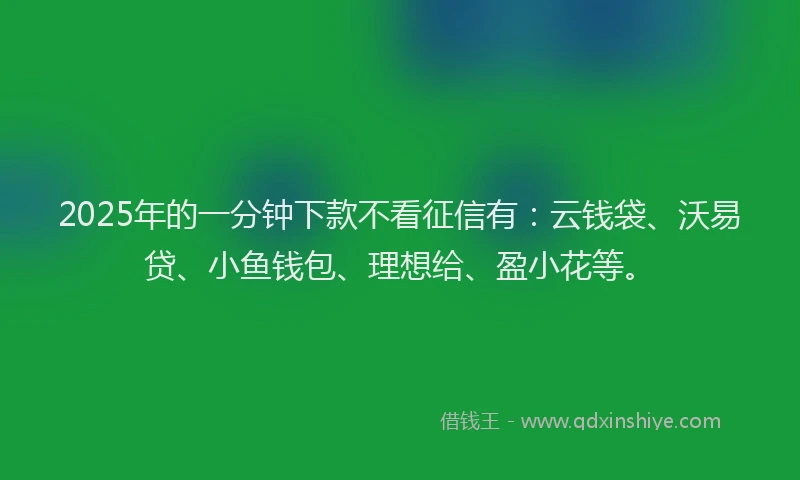 2025年的一分钟下款不看征信有：云钱袋、沃易贷、小鱼钱包、理想给、盈小花等。