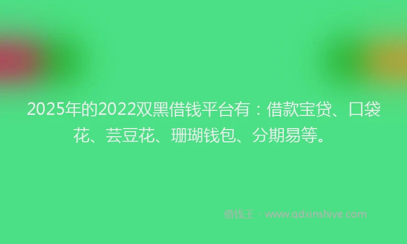2025年的2022双黑借钱平台有：借款宝贷、口袋花、芸豆花、珊瑚钱包、分期易等。