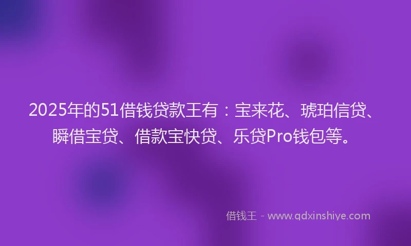 2025年的51借钱贷款王有:宝来花、琥珀信贷、瞬借宝贷、借款宝快贷、乐贷Pro钱包等。