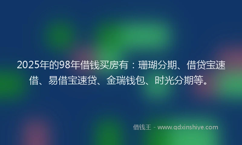 2025年的98年借钱买房有：珊瑚分期、借贷宝速借、易借宝速贷、金瑞钱包、时光分期等。