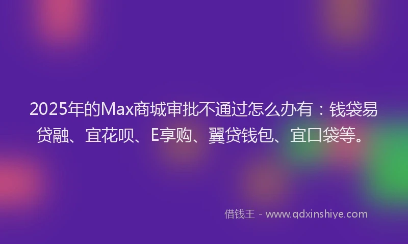 2025年的Max商城审批不通过怎么办有：钱袋易贷融、宜花呗、E享购、翼贷钱包、宜口袋等。
