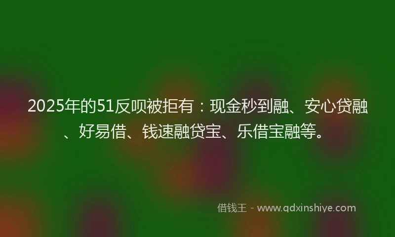 2025年的51反呗被拒有：现金秒到融、安心贷融、好易借、钱速融贷宝、乐借宝融等。