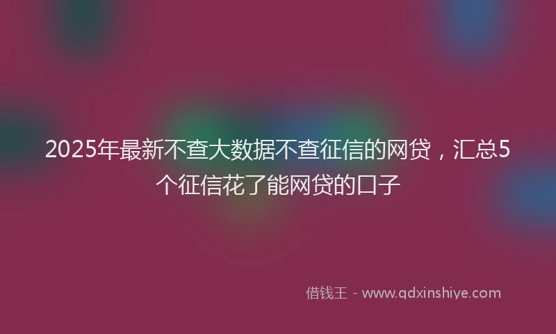 2025年最新不查大数据不查征信的网贷，汇总5个征信花了能网贷的口子