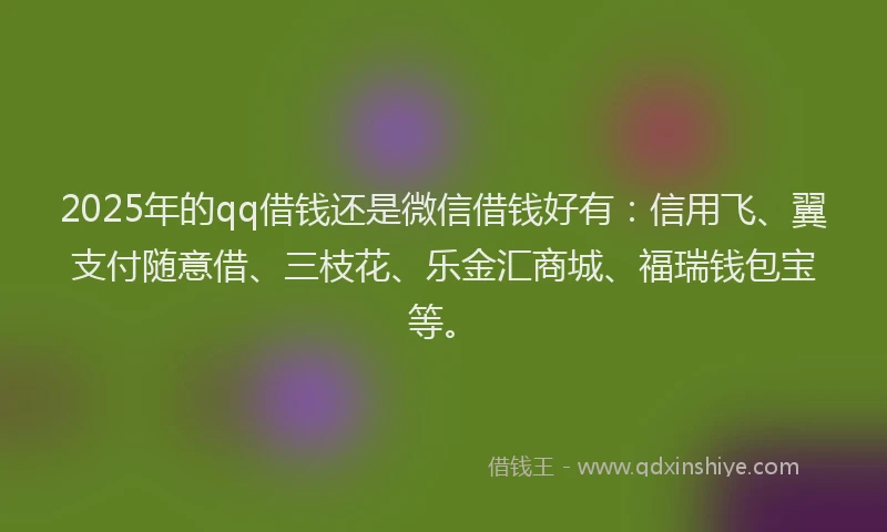2025年的qq借钱还是微信借钱好有：信用飞、翼支付随意借、三枝花、乐金汇商城、福瑞钱包宝等。
