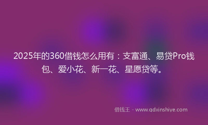2025年的360借钱怎么用有：支富通、易贷Pro钱包、爱小花、新一花、星愿贷等。