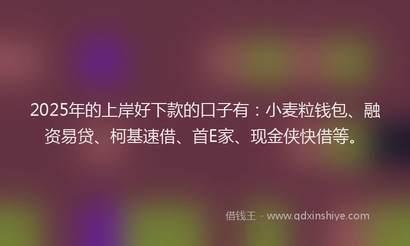 2025年的上岸好下款的口子有：小麦粒钱包、融资易贷、柯基速借、首E家、现金侠快借等。