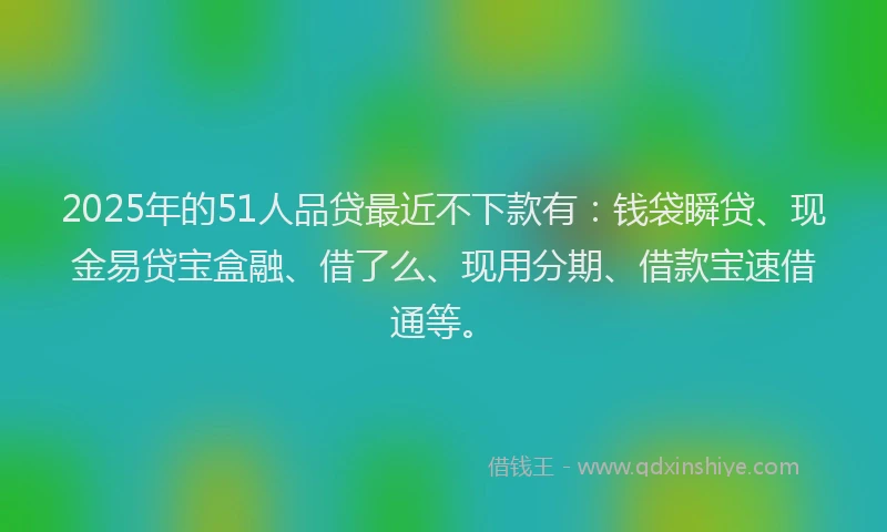 2025年的51人品贷最近不下款有：钱袋瞬贷、现金易贷宝盒融、借了么、现用分期、借款宝速借通等。