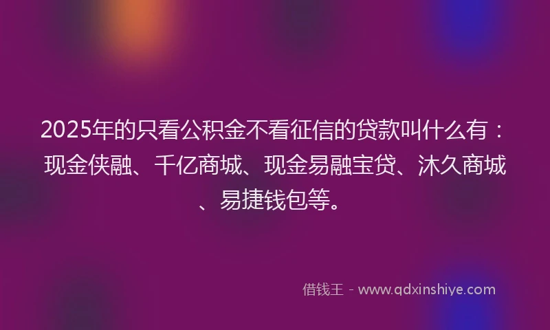 2025年的只看公积金不看征信的贷款叫什么有：现金侠融、千亿商城、现金易融宝贷、沐久商城、易捷钱包等。