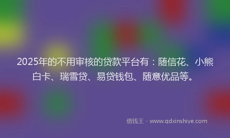 2025年的不用审核的贷款平台有：随信花、小熊白卡、瑞雪贷、易贷钱包、随意优品等。