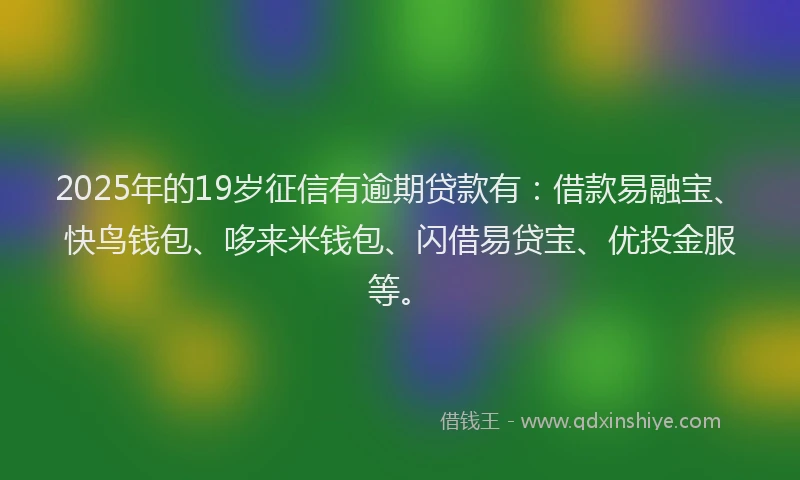 2025年的19岁征信有逾期贷款有：借款易融宝、快鸟钱包、哆来米钱包、闪借易贷宝、优投金服等。