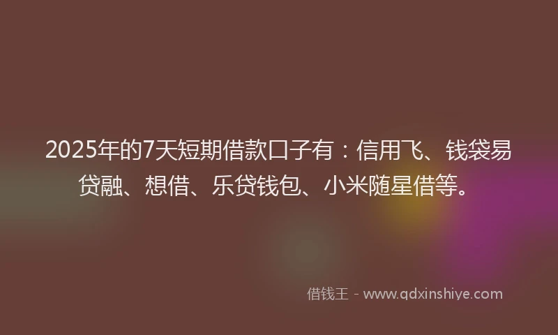 2025年的7天短期借款口子有：信用飞、钱袋易贷融、想借、乐贷钱包、小米随星借等。