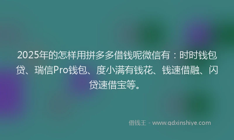 2025年的怎样用拼多多借钱呢微信有：时时钱包贷、瑞信Pro钱包、度小满有钱花、钱速借融、闪贷速借宝等。