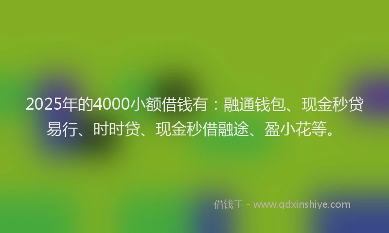 2025年的4000小额借钱有：融通钱包、现金秒贷易行、时时贷、现金秒借融途、盈小花等。