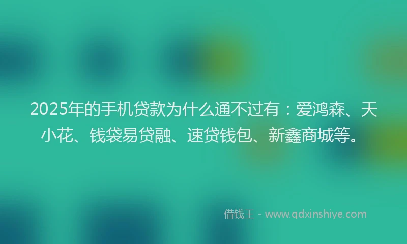 2025年的手机贷款为什么通不过有：爱鸿森、天小花、钱袋易贷融、速贷钱包、新鑫商城等。