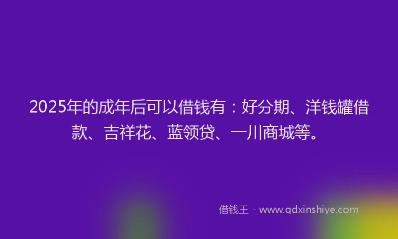 2025年的成年后可以借钱有：好分期、洋钱罐借款、吉祥花、蓝领贷、一川商城等。
