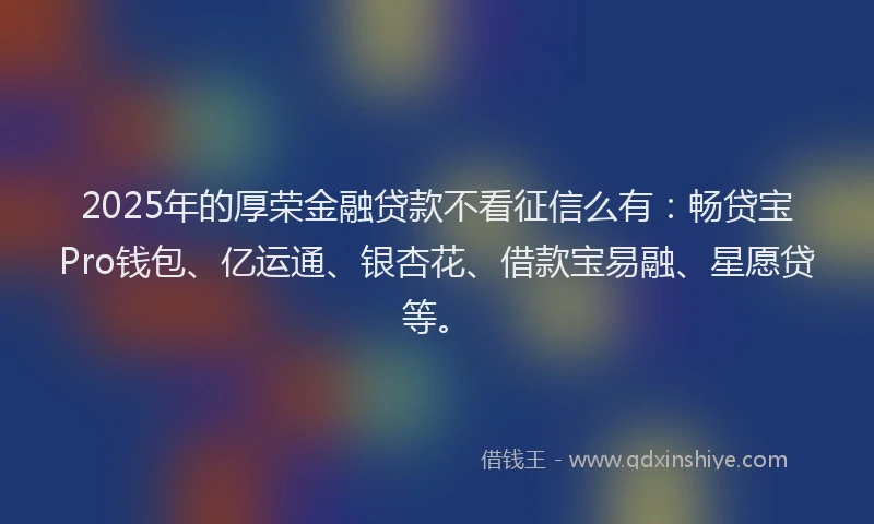 2025年的厚荣金融贷款不看征信么有：畅贷宝Pro钱包、亿运通、银杏花、借款宝易融、星愿贷等。