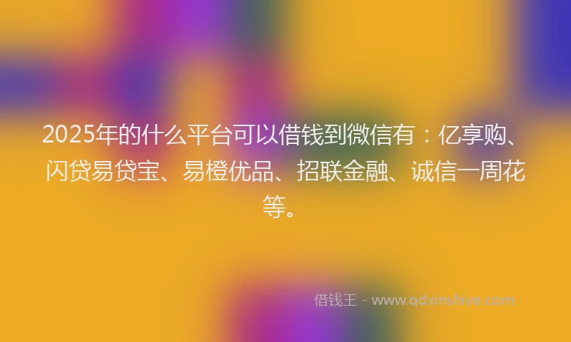 2025年的什么平台可以借钱到微信有：亿享购、闪贷易贷宝、易橙优品、招联金融、诚信一周花等。