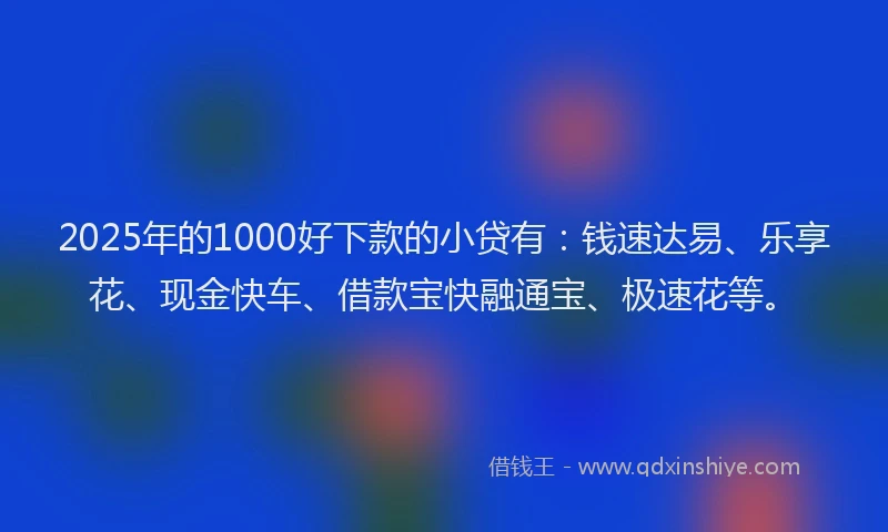 2025年的1000好下款的小贷有：钱速达易、乐享花、现金快车、借款宝快融通宝、极速花等。