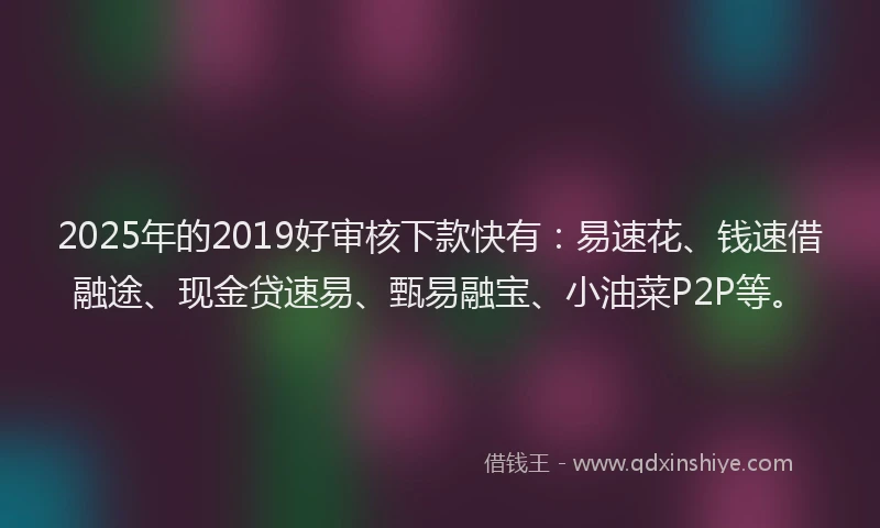 2025年的2019好审核下款快有：易速花、钱速借融途、现金贷速易、甄易融宝、小油菜P2P等。