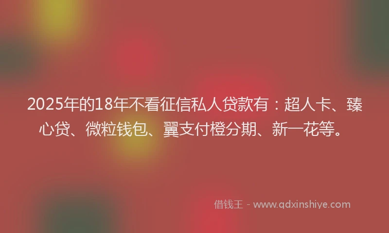 2025年的18年不看征信私人贷款有：超人卡、臻心贷、微粒钱包、翼支付橙分期、新一花等。