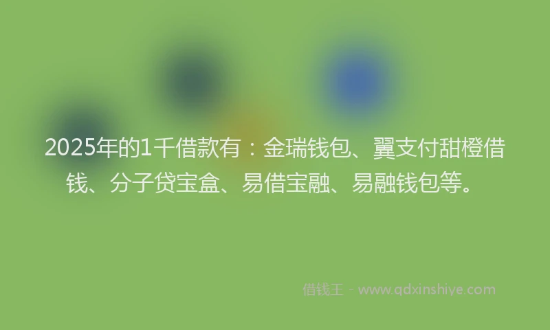 2025年的1千借款有：金瑞钱包、翼支付甜橙借钱、分子贷宝盒、易借宝融、易融钱包等。