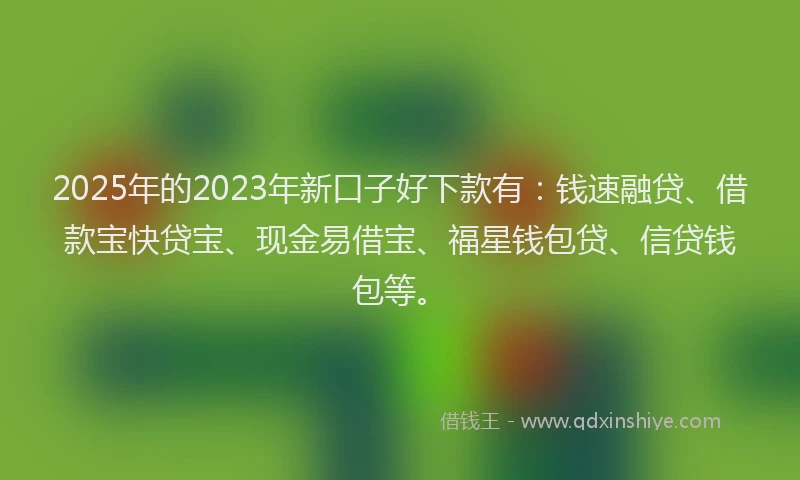 2025年的2023年新口子好下款有：钱速融贷、借款宝快贷宝、现金易借宝、福星钱包贷、信贷钱包等。