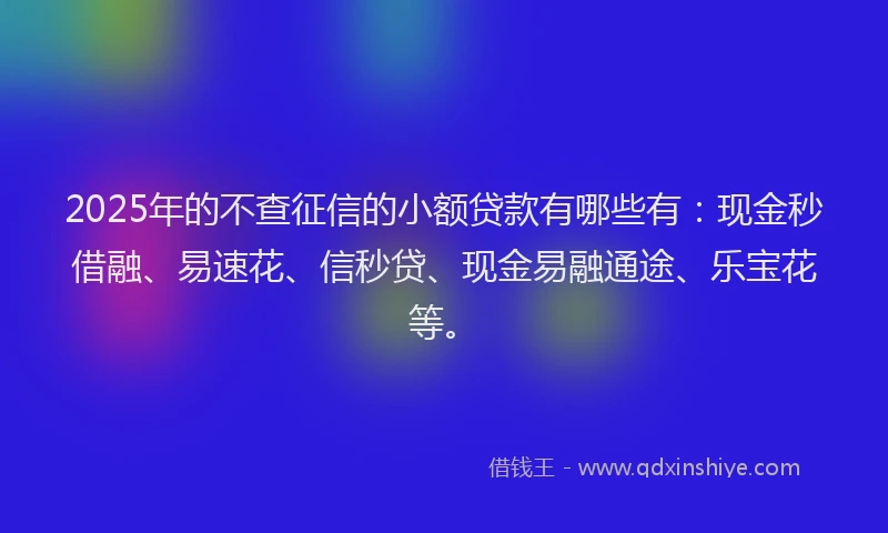 2025年的不查征信的小额贷款有哪些有：现金秒借融、易速花、信秒贷、现金易融通途、乐宝花等。
