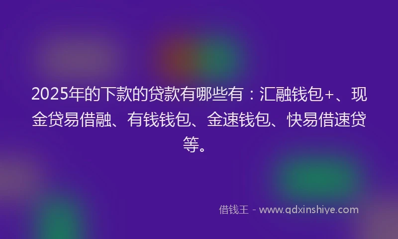 2025年的下款的贷款有哪些有：汇融钱包+、现金贷易借融、有钱钱包、金速钱包、快易借速贷等。