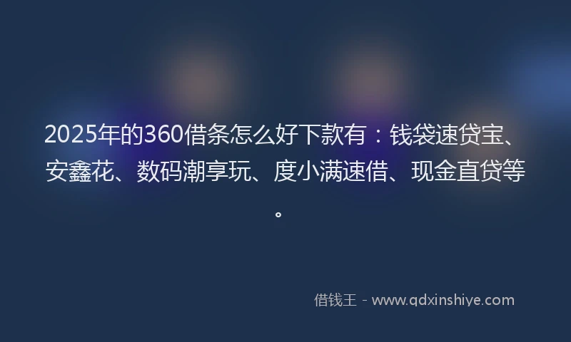 2025年的360借条怎么好下款有：钱袋速贷宝、安鑫花、数码潮享玩、度小满速借、现金直贷等。