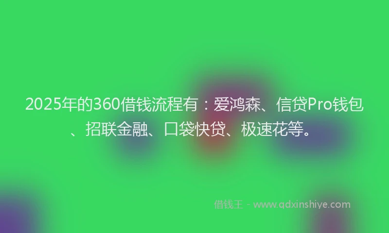 2025年的360借钱流程有：爱鸿森、信贷Pro钱包、招联金融、口袋快贷、极速花等。