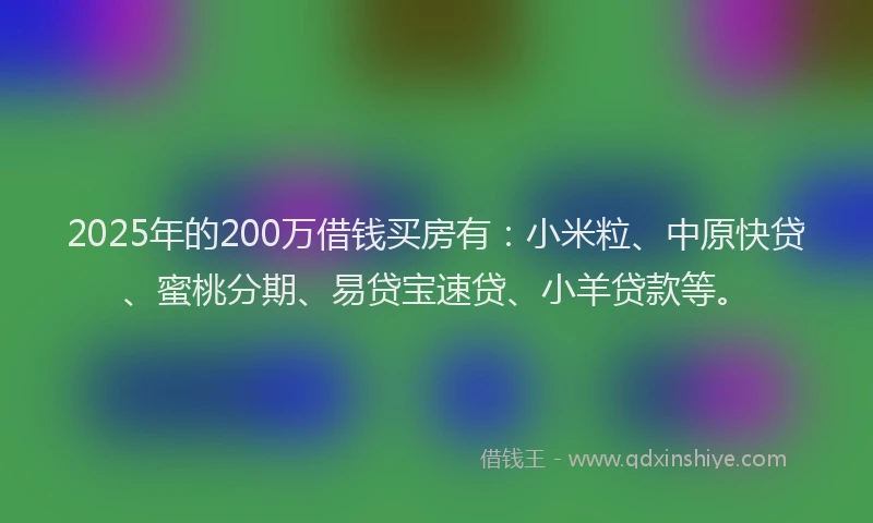 2025年的200万借钱买房有：小米粒、中原快贷、蜜桃分期、易贷宝速贷、小羊贷款等。
