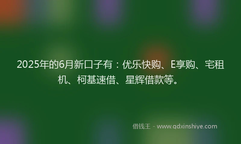 2025年的6月新口子有：优乐快购、E享购、宅租机、柯基速借、星辉借款等。