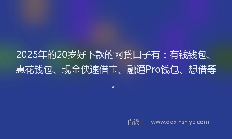 2025年的20岁好下款的网贷口子有：有钱钱包、惠花钱包、现金侠速借宝、融通Pro钱包、想借等。