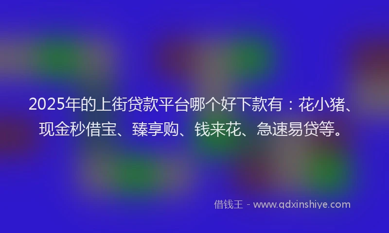 2025年的上街贷款平台哪个好下款有：花小猪、现金秒借宝、臻享购、钱来花、急速易贷等。