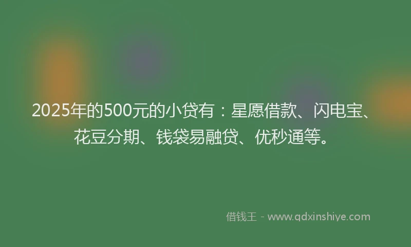 2025年的500元的小贷有：星愿借款、闪电宝、花豆分期、钱袋易融贷、优秒通等。