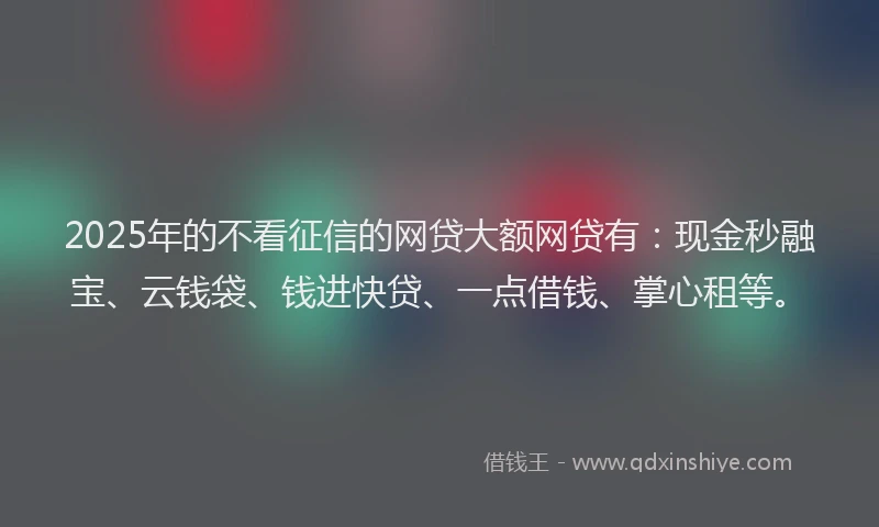 2025年的不看征信的网贷大额网贷有：现金秒融宝、云钱袋、钱进快贷、一点借钱、掌心租等。