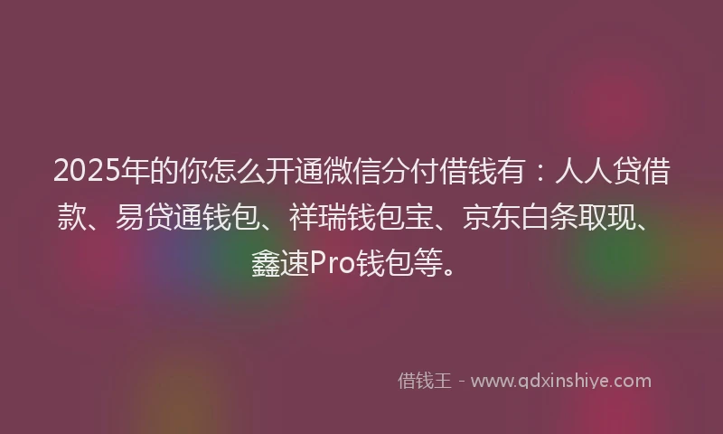 2025年的你怎么开通微信分付借钱有：人人贷借款、易贷通钱包、祥瑞钱包宝、京东白条取现、鑫速Pro钱包等。