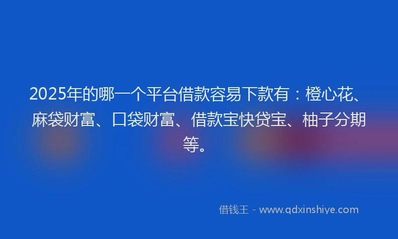 2025年的哪一个平台借款容易下款有：橙心花、麻袋财富、口袋财富、借款宝快贷宝、柚子分期等。