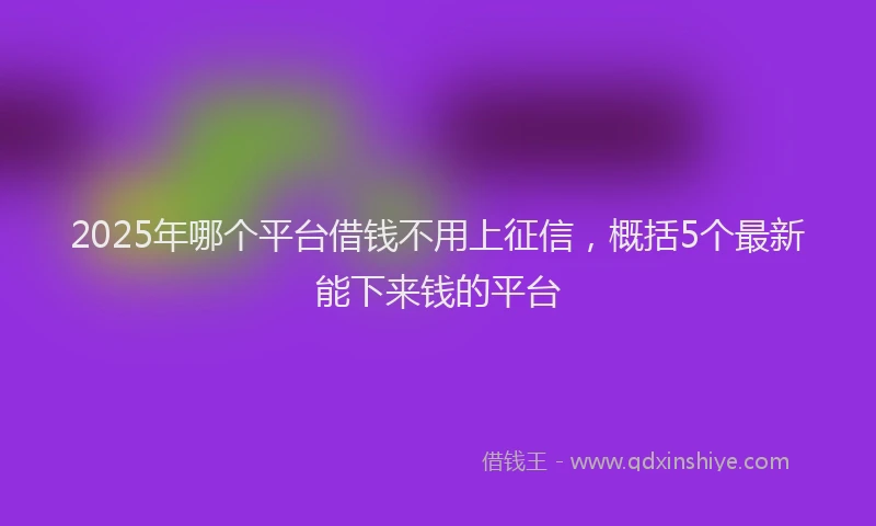 2025年哪个平台借钱不用上征信，概括5个最新能下来钱的平台