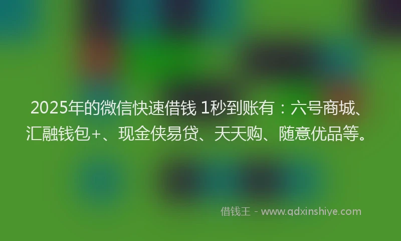 2025年的微信快速借钱 1秒到账有：六号商城、汇融钱包+、现金侠易贷、天天购、随意优品等。