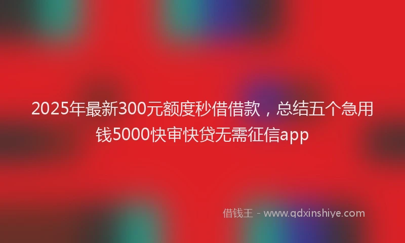 2025年最新300元额度秒借借款，总结五个急用钱5000快审快贷无需征信app