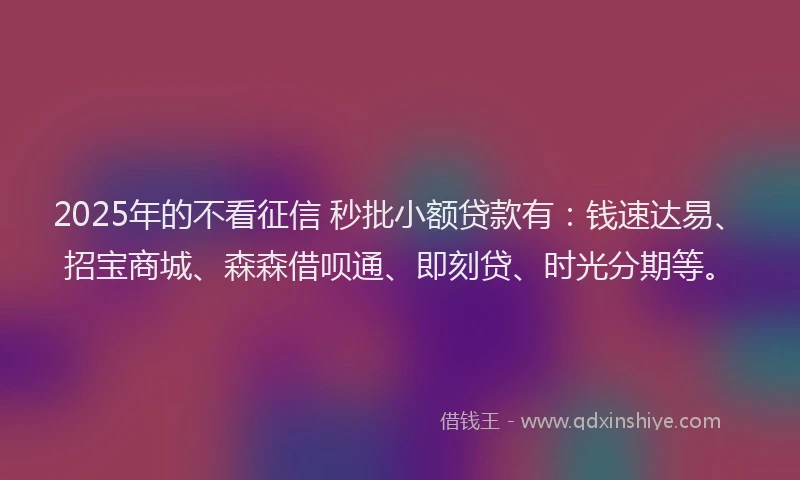 2025年的不看征信 秒批小额贷款有：钱速达易、招宝商城、森森借呗通、即刻贷、时光分期等。
